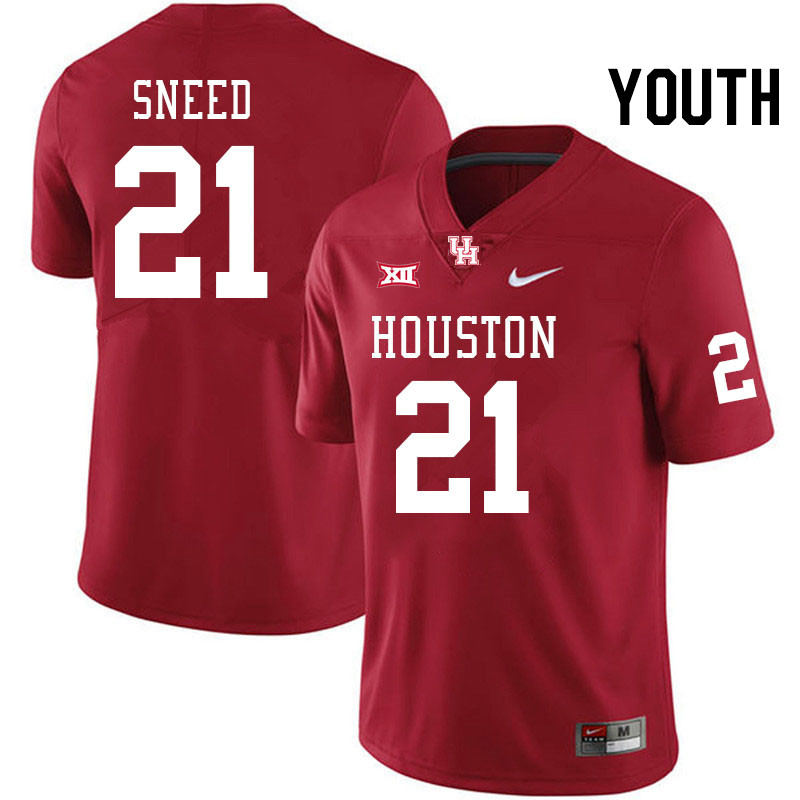 Youth #21 Stacy Sneed Houston Cougars Big 12 XII College Football Jerseys Stitched-Red